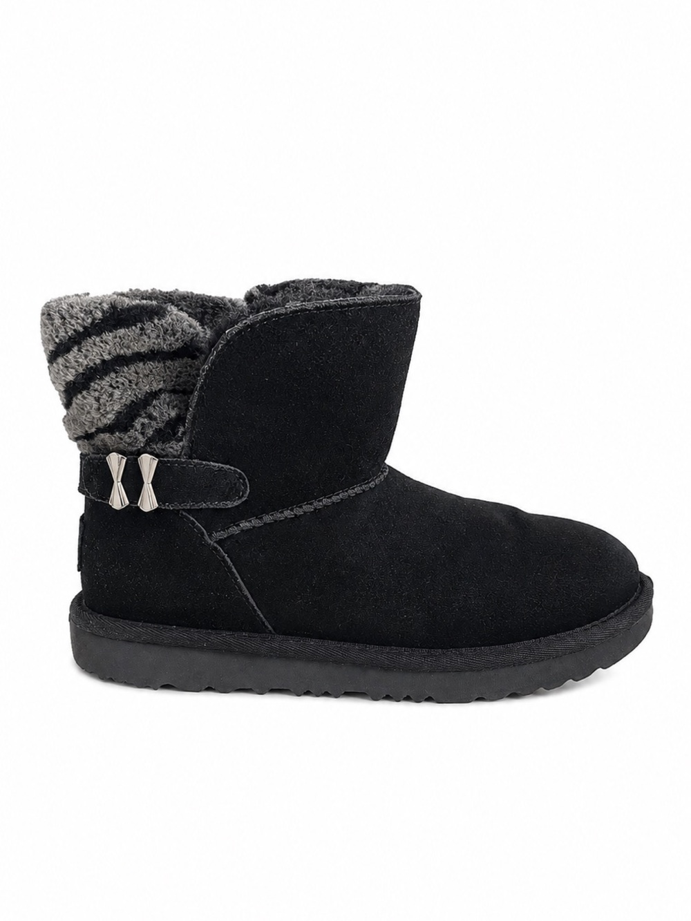 UGG Adria Suede Shearling Fur Cuff Ankle Boots Black Gray Girls Size 4